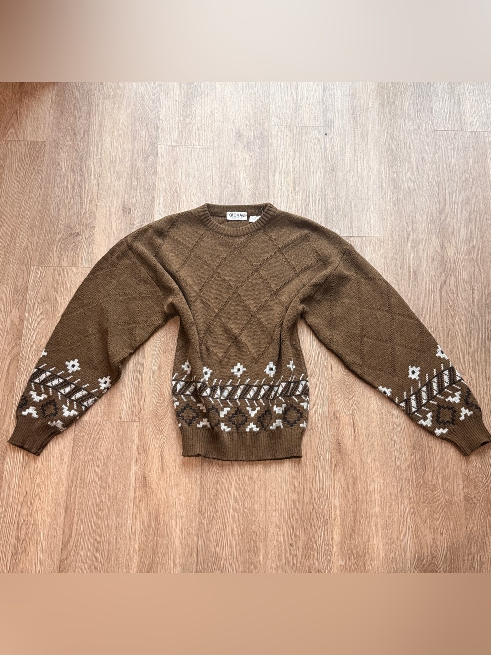 Vintage Gioval Made in Italy Brown Fair Isle Wool Sweater